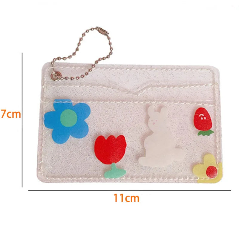 2Bits Cute Bear Rabbit Transparent Waterproof PVC Women Card Case Business Card Holder Girls Credit Card Bag ID Card Mini Wallet