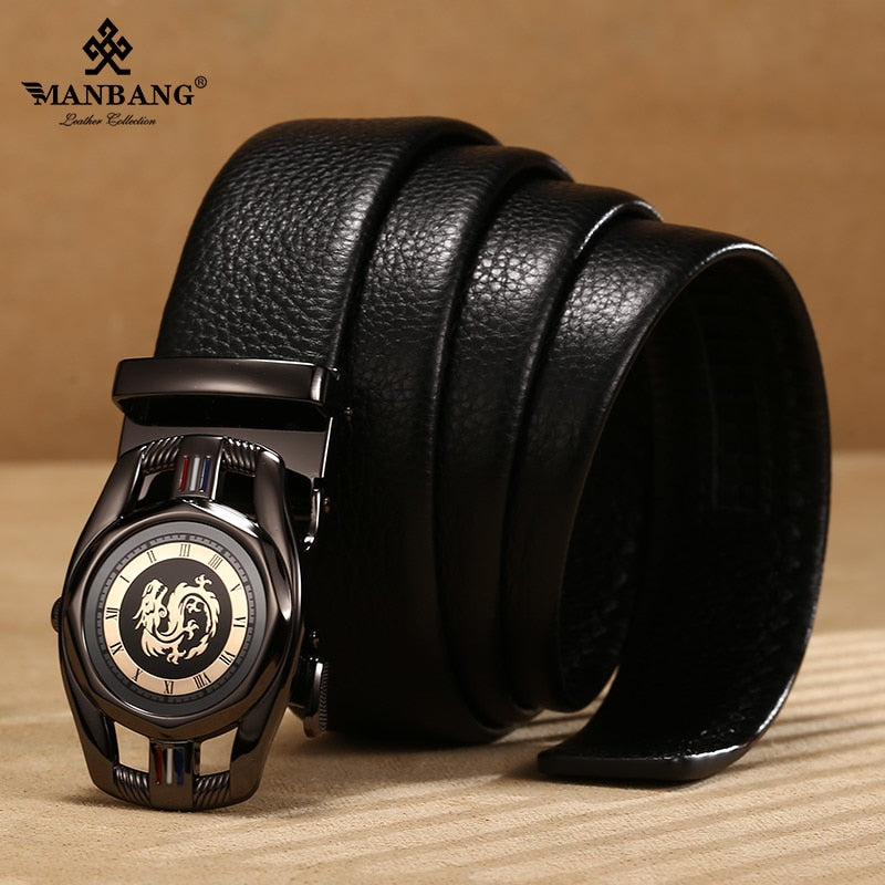 ManBang New Fashion Men Belt Cowskin leather business automatic buckle belt  Cowhide for Jeans Men Design High Quality