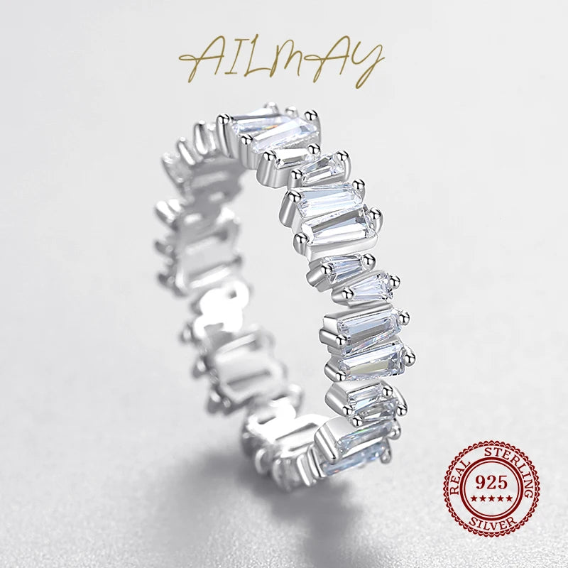 Ailmay Classic Luxury Full Cubic Zirconia Ring 925 Sterling Silver CZ Finger Rings For Women Girls Party Accessories Jewelry
