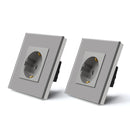 BSEED 2Pack Light Switches Wall Touch Switches 1Gang 2Way LED Sensor Tempered Glass Interrupter EU Standard Blue Backlight 240V