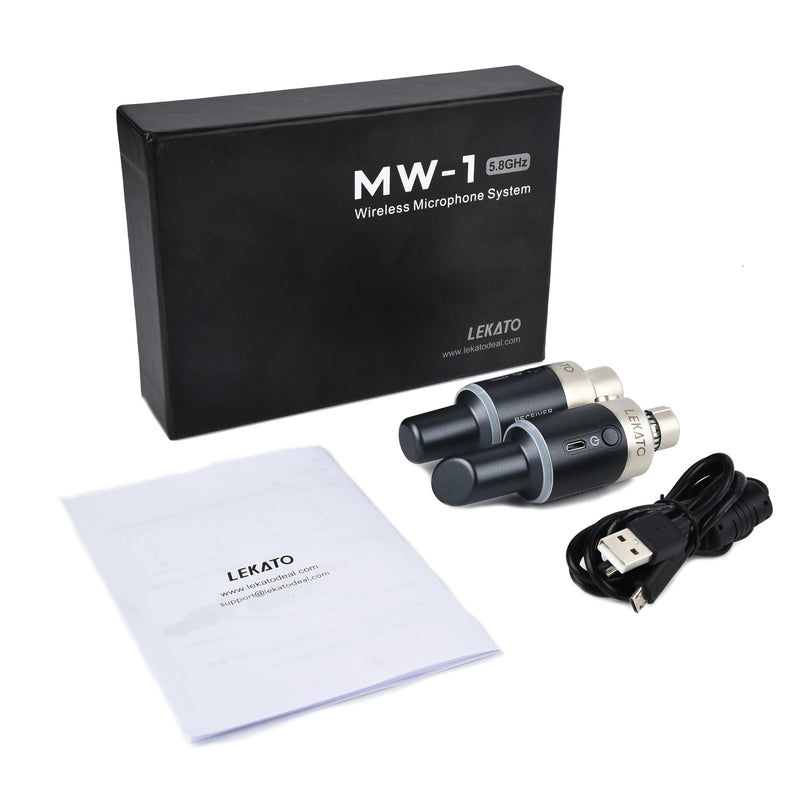 LEKATO MW-1 5.8GHz Automatic Transmitter Setup Wireless Microphone System Plug On XLR Wireless Transmitter Receiver For Effector