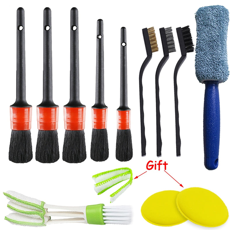 17/14/5 Pcs Car Detailing Brush Cleaning Gloves Dirt Dust Clean Brushes For Auto Interior Exterior Leather Air Vents Wheel Wash