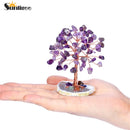Sunligoo Super Mini Kristall-Geldbaum, Kupferdraht, mit Achat-Scheiben-Sockel, Heilstein, Yoga, Feng Shui Baum, Heimdekoration