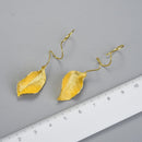 Lotus Fun Elegant Autumn Leaves Dangle Earrings Real 925 Sterling Silver 18K Gold Earrings for Women Gift Handmade Fine Jewelry