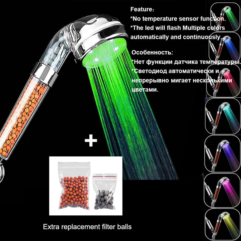 Bathroom 3/7 Colors Changes Temperature Sensor Led Shower Head Water Softener Negative Ion Filter High Pressure Hand Showerhead