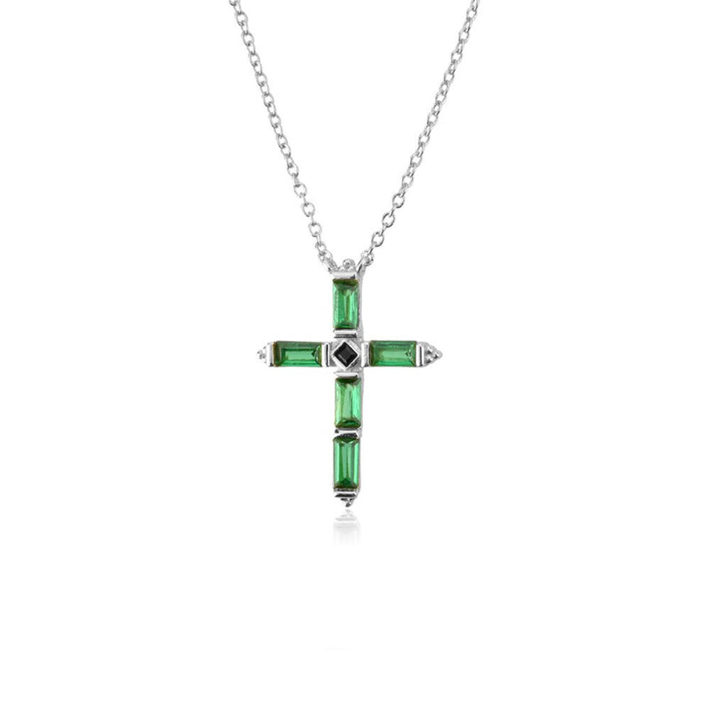 ANDYWEN 925 Sterling Silver Colorful Cross Pendant Necklace Long Chain Fine Jewelry Collar Corto Doris Verde Rosa Rock Punk Oro