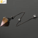 CSJA Reiki Natural Chip Stone Pendulum Antique Copper Chain Hexagon Cone Resin Pendant for Dowsing Divination Wicca Pendule G321