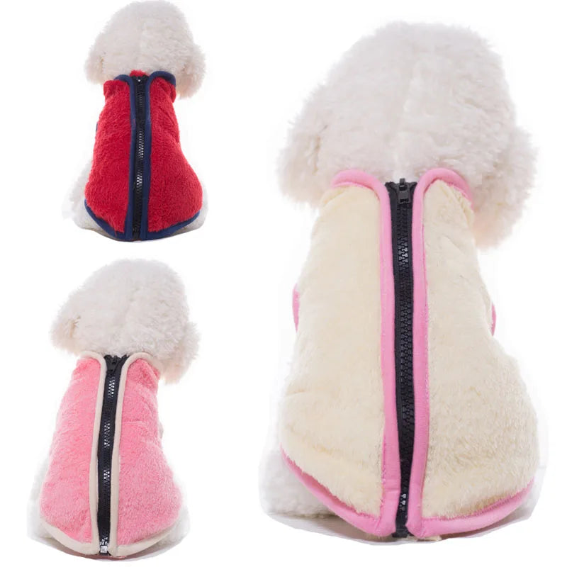 6 Colors Double-side Fleece Dog Clothes Warm Coat Vest Winter Soft High Collar Sweater Jacket With Zipper Pet Clothes Apparel XL