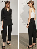 Amii-abrigo minimalista de manga larga para mujer, pantalones de traje informales con solapa sólida y cinturón, novedad de primavera, 12140246