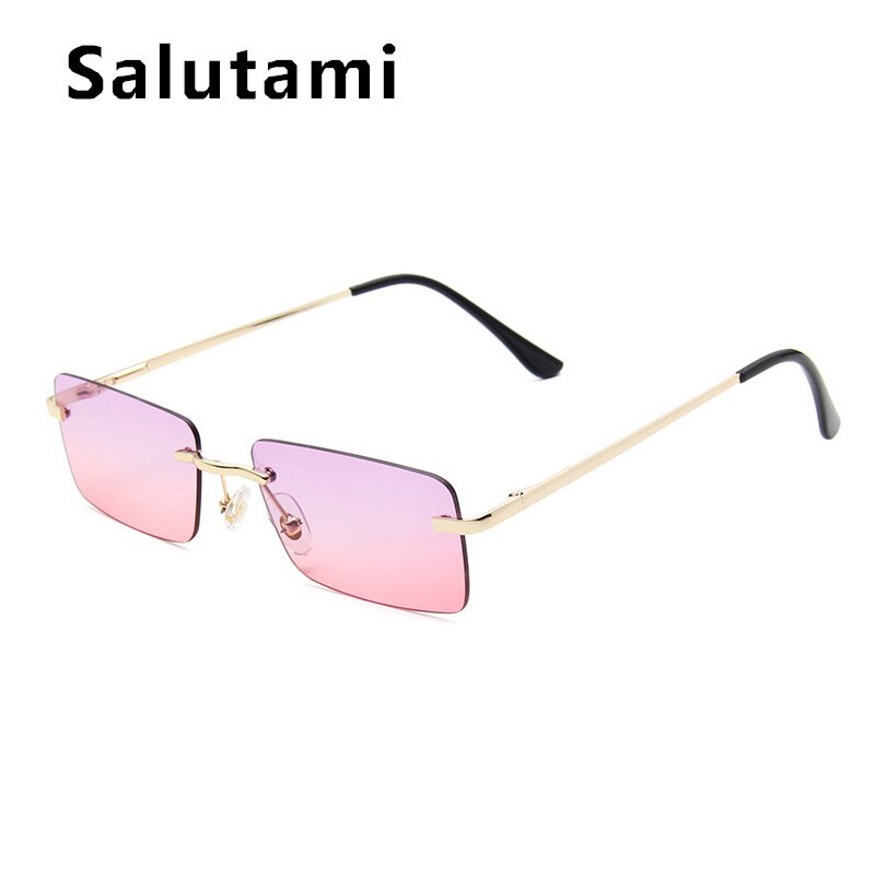 Rimless Alloy Small Square Sunglasses For Women Vintage Ins Hot Gradient Clear Sun Glasses Female Uv400 Shades Hip Hop Eyewear