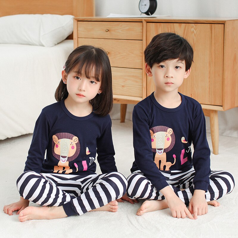 Kids Children Pajamas  Girls Boys Sleepwear Nightwear Baby Infant Clothes All Cotton Pajamas SetS For 5-13 Years