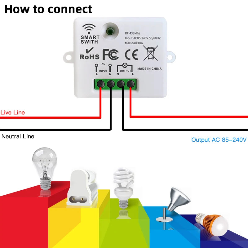 433MHz Smart Light Switch Rf Wireless Touch Wall Switch with Remote Control Tempered Glass Panel Switch for Home LED LAMP 220V