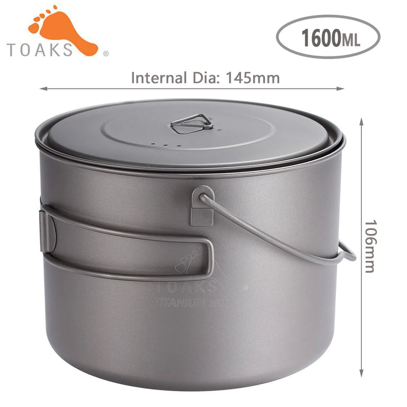 TOAKS TITANIUM POT WITH BAIL HANDLE Outdoor Camping Pot Lightweight Equipment 750ml, 1100ml, 1300ml, 1600ml, 2000ml