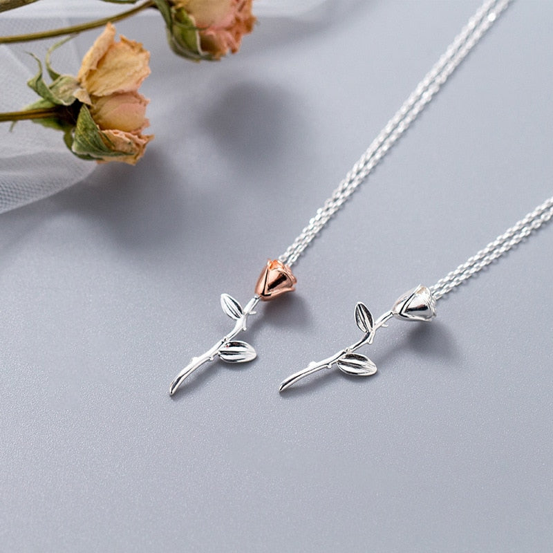 Modian Romantic 925 Sterling Silver Rose Flower Pattern Short Chain Necklace for Women Rose Gold Color Charm Luxury Fine Jewelry