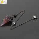 CSJA Reiki Natural Chip Stone Pendulum Antique Copper Chain Hexagon Cone Resin Pendant for Dowsing Divination Wicca Pendule G321