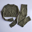 Damen nahtlose Yoga-Sets mit hoher Taille, Gym-Mesh-Leggings, Hemdenanzug, langärmelige Fitness-Workout-Sportlauf-dünne Yoga-Sets