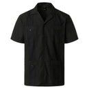 Men's Traditional Cuban Camp Collar Guayabera Shirt Short Sleeve Embroidered Mexican Caribbean Style Beach Shirt with 4 Pocket