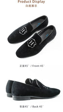 Hanmce 2025 New Design Fashion Velvet Material Slip On Luxury Hand Made Smoking Men Shoes