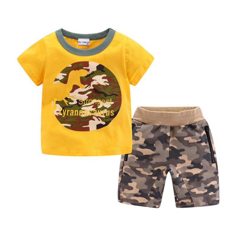 Mudkingdom Summer Boys Outfits Dinosaur T-Shirt and Chino Camo Short Set Toddler Boys Clothes Set Children Clothing