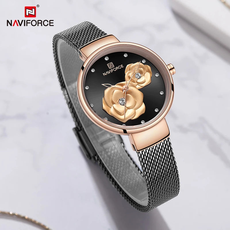 Luxury Brand NAVIFORCE Ladies Watch Fashion Creative 3D Rose Women Business wrist watches waterproof Clock Relogio Feminino 2019