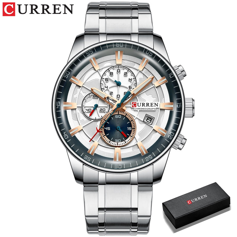 Mens Watches CURREN New Fashion Stainless Steel Top Brand Luxury Casual Chronograph Quartz Wristwatch for Male