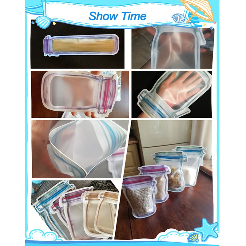 Reusable Jar Shape Zipper Bag Plastic Bags Zip Lock Leakproof Food Saver Storage Bag Freezer Biscuit Snack Sandwich Ziplock Bags