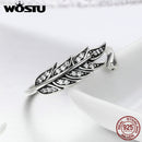 WOSTU NEW 925 Sterling Silver Vintage Style Leaves , Clear CZ Adjustable Rings for Women Fashion S925 Silver Jewelry Gift CQR313