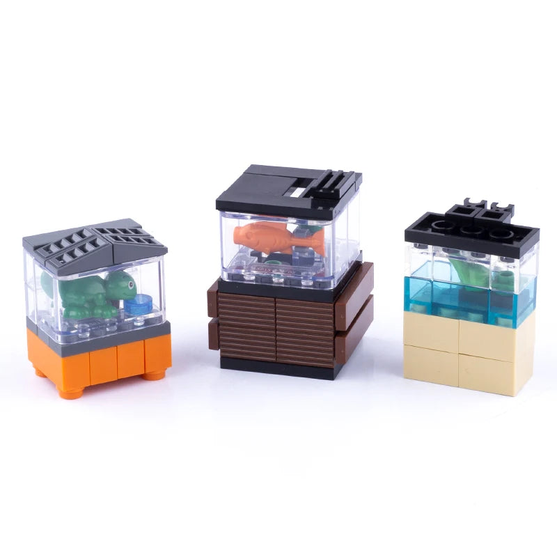 MOC City House Furniture Building Blocks Kit Toilet Fish Tank Bed Piano TV Sofa Couch Pendulum Clock Cooking Bench Bricks Toys