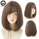 7JHH WIGS Omber Brown Wigs With Side Bangs For Girl Bob Straight Hair Fashion Noble Heat Resistant Synthetic Wigs Women
