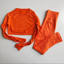 Damen nahtlose Yoga-Sets mit hoher Taille, Gym-Mesh-Leggings, Hemdenanzug, langärmelige Fitness-Workout-Sportlauf-dünne Yoga-Sets