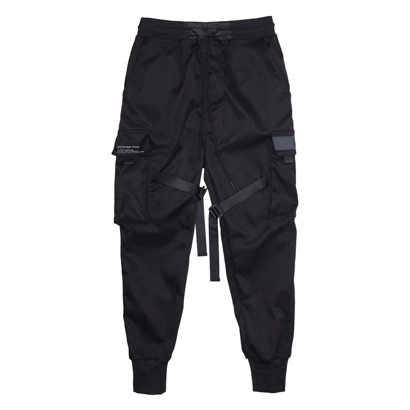 LACIBLE Hip Hop Cargo Pants Ribbons Men Black Streetwear Harajuku Techwear Tactical Pants Trousers Harem Joggers Sweatpants Punk