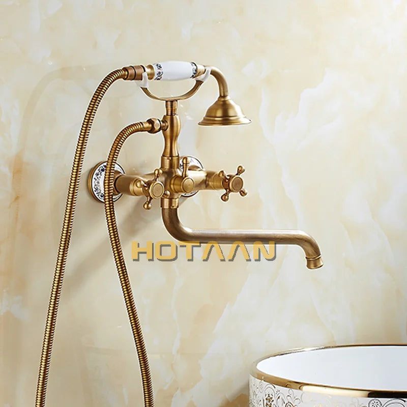 HOTAAN A set 30cm length outlet rotated Brass Body Bathroom Shower Faucet Four Handle Options Bathtub Faucet n Bath Water Mixer