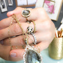 Gold color Jaguar earring ring necklace jewelry set for women white black cz leopard design