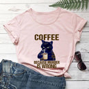 Coffee Cat Printed 100%Cotton Women's Tshirt Cat Mom Life Funny Summer Casual O-Neck Short Sleeve Tops Coffee Lover Gift
