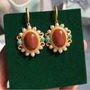 Natural South Red Agate  S925 silver inlaid  pearl turquoise pendant necklace niche light luxury charm female brand jewelry set