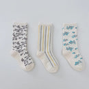 2022 Summer New 3 Pairs Cotton Children Socks Korean Style Flower Pattern Baby Girl's Princess Socks for Kids