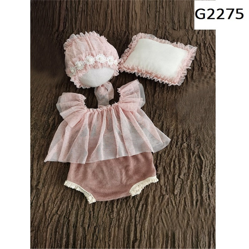 Newborn Photography Props Accessories Girl Outfit Hat Set Baby Bebe Fotografie Studio Romper Photo Shoot Costume For Girls