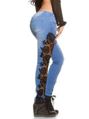 Lace Floral Crochet Hollow-Out Jeans Autumn Women Elegant Sexy Denim Pencil Skinny Jeans