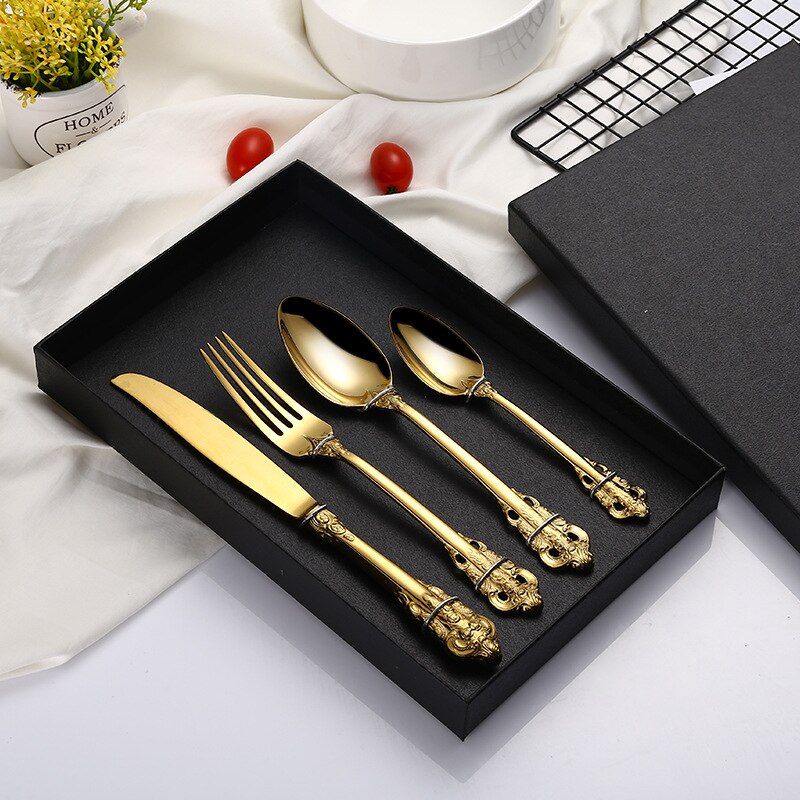 Spklifey Dinnerware Set Gold Cutlery Fork Stainless Steel Spoon Royal Cutlery Forks Knives Spoons Kitchen Spoon Tableware