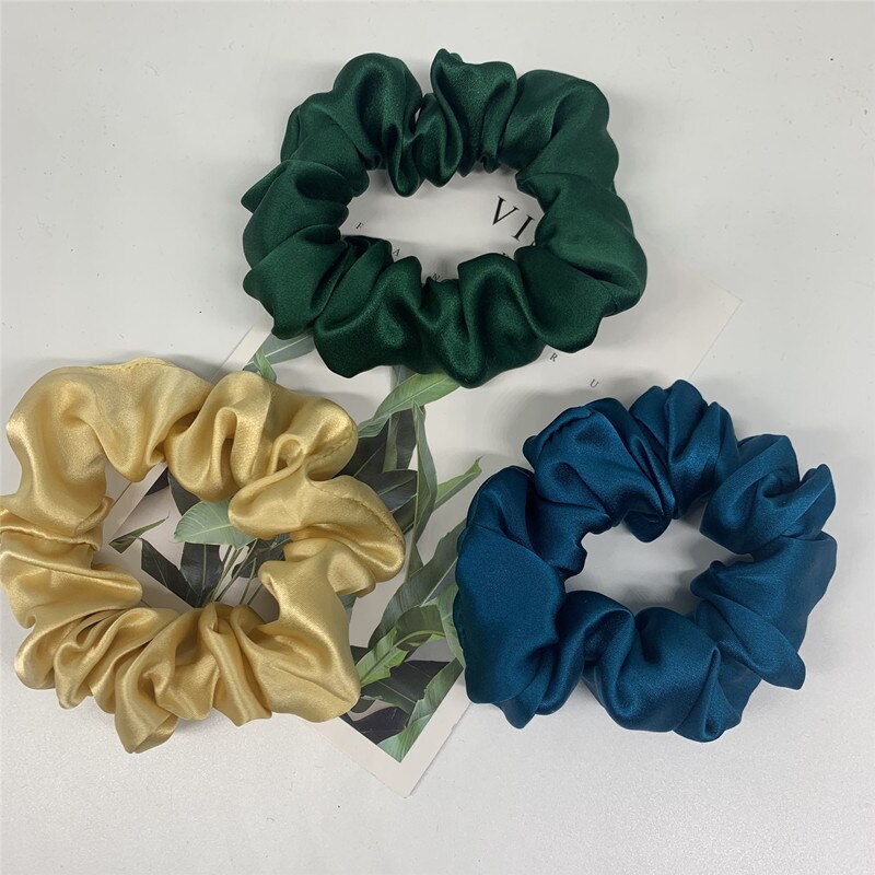 100% Pure Silk Hair Scrunchie Width 3.5cm Hair Ties Band Girls Ponytail Holder Luxurious Colors Sold by one pack of 3pcs