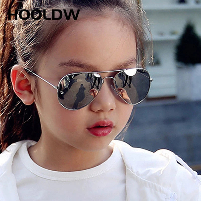 HOOLDW Classic Kids Sunglasses Fashion Boys Colorful Mirror Children Sun Glasses Metal Frame Girls Outdoors Goggle Glasses UV400