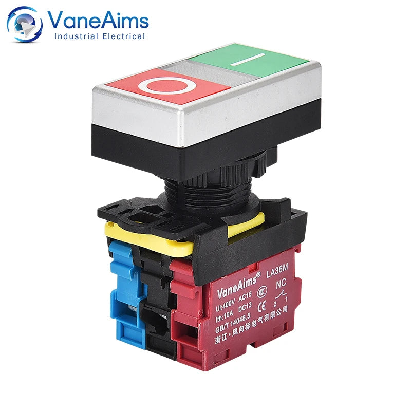 Double Push 22mm Double button Two-position reset button switch with LED Egg push 12V24V220V AC ON/OFF START STOP 1 NO 1NC LA36M