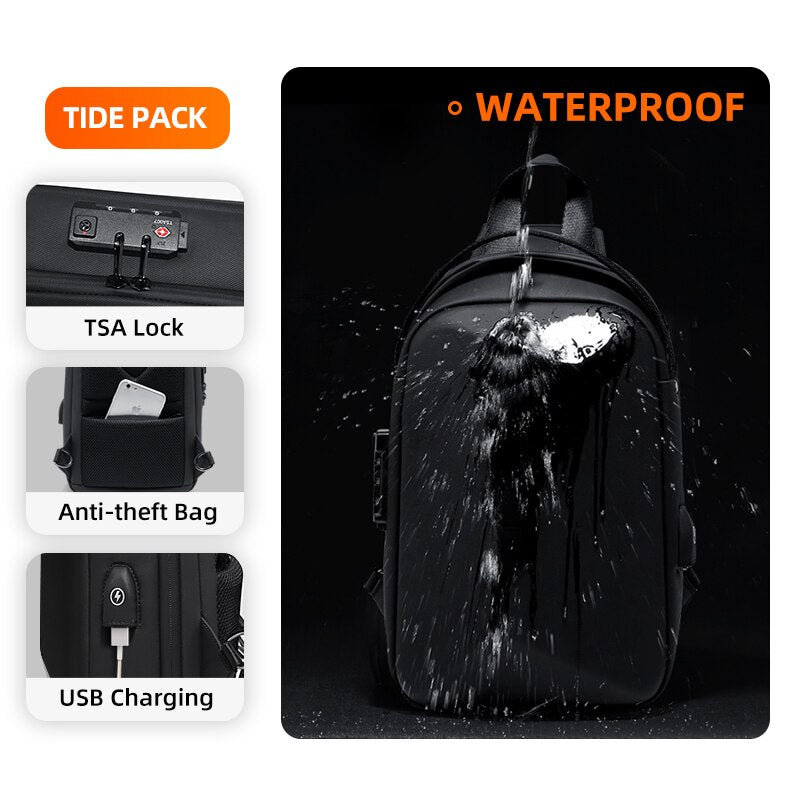 Rowe New Design Crossbody Bag For Men Fit for 10.2 Inch iPad Waterproof Anti-thief Shoulder Bag USB Charging Sling Chest Bags