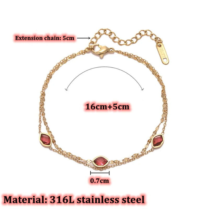 316L Stainless Steel New Fashion Upscale Jewelry 2 Layer Zircon Sexy Red Lips Passionate Lover Chain Bracelets Bangles For Women