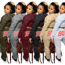 Herbst Winter Buchstaben-Print Dicke Trainingsanzug Damen Jogging Femme Sweatshirts Crop Top mit Hose Sweatsuits Zweiteiliger Anzug Outfits