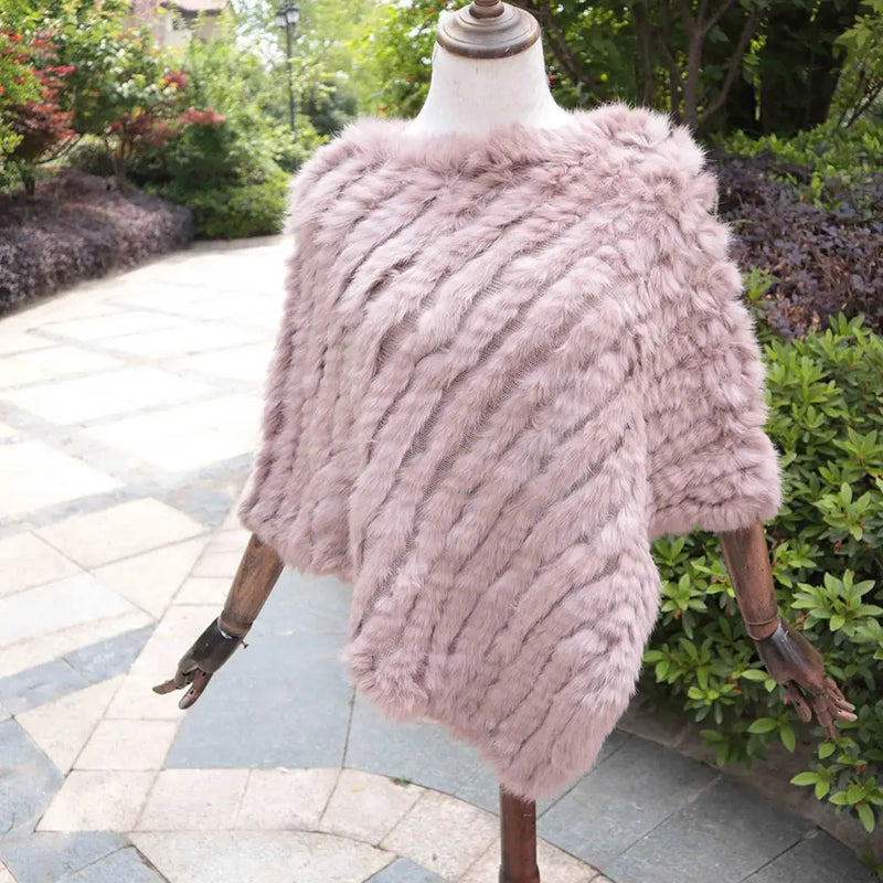 ZDFURS * Winter Hot Sale Knitted Natural rabbit fur Poncho Fashion Rabbit Fur Shawl Genuine Rabbit Fur warps Women  Fur Poncho