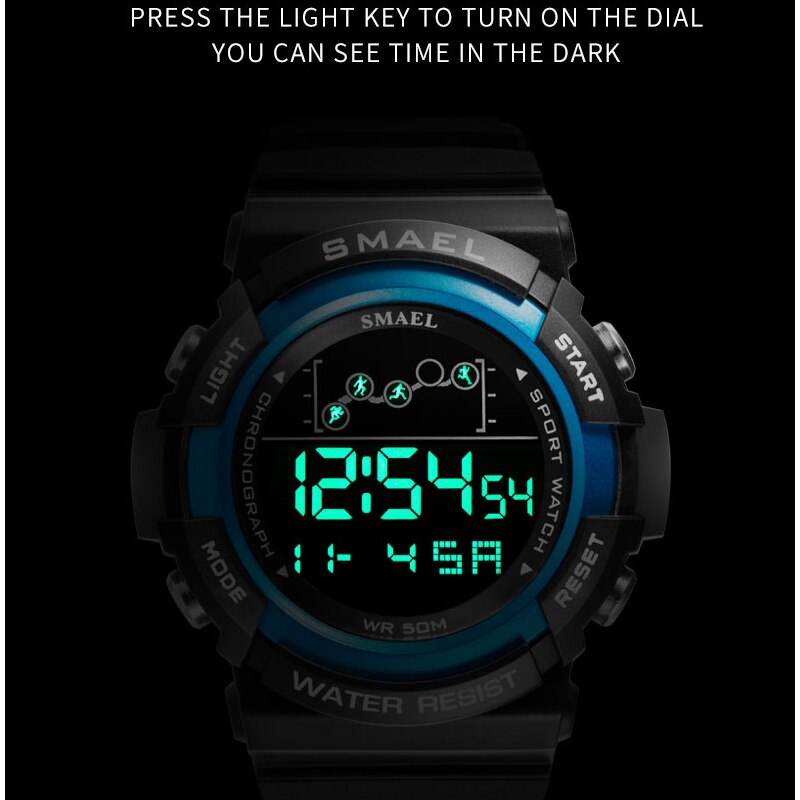 SMAEL Sports Digital Watch for Men Waterproof Clock Top Luxury Brand Military Watches Mens Dual Time Stopwatch Date Wristwatch