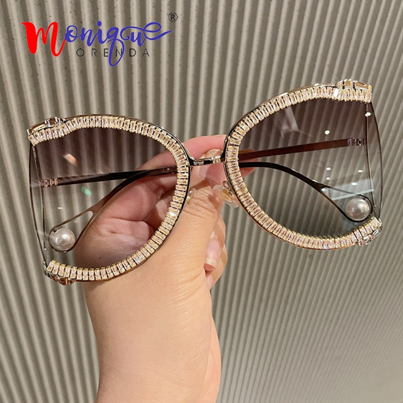 2021 Sunglasses Women Oversized CZ Diamond Designer Sun Glasses Ladies Luxury Glasses Shades for Women  Wholesale Bulk  Oculos