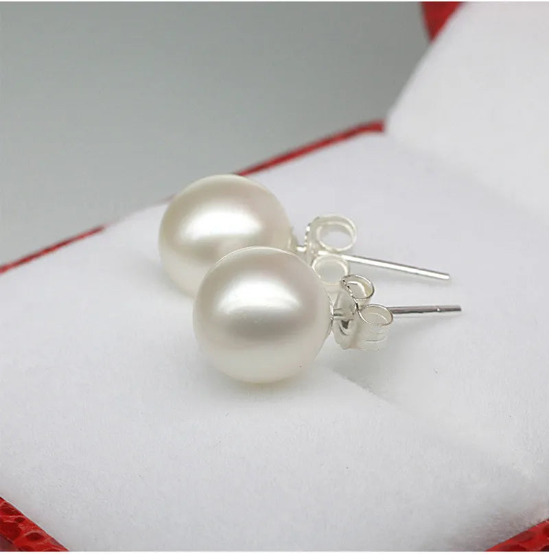 925 Sterling Silver Jewelry Natural Oblate Pearl Earrings Jewelry For Women 6-8-10mm Freshwater Simple Pearl earring