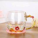 Hand-made Enamel Coffee Mug Crystal Cup Milk Lemon Flower Tea Cup High-grade Glass Drinkware Gift Couple Mug For Lover Wedding